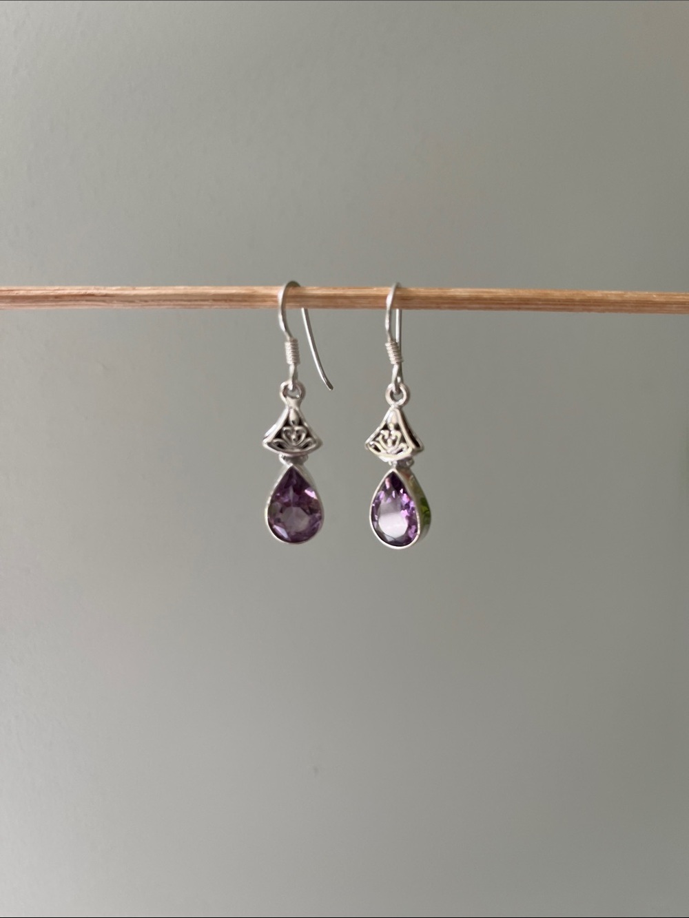Amethyst Sterling SilverTeardrop Dangle Earrings - Picture 3 of 6